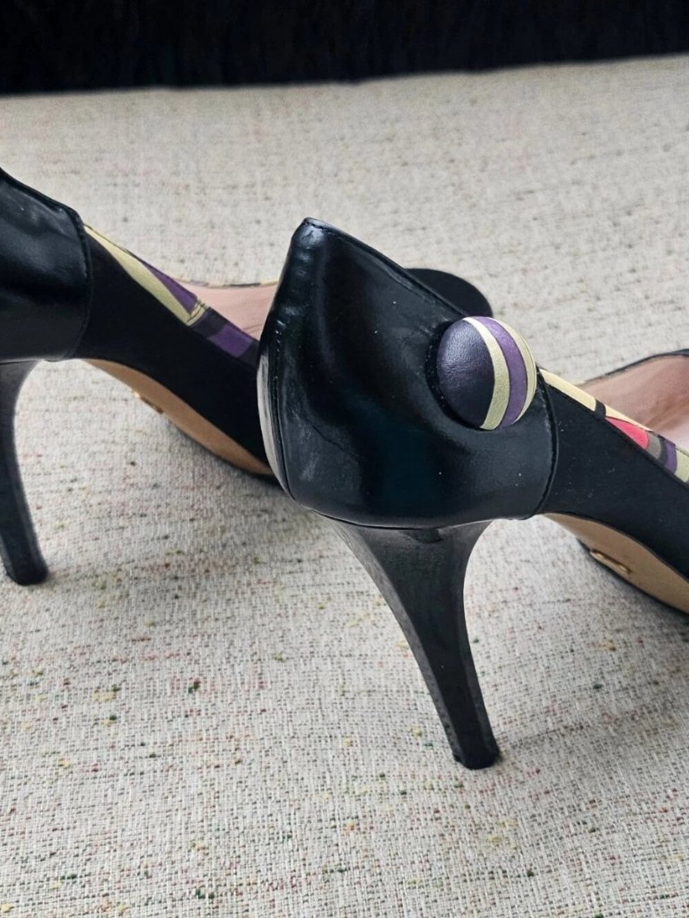Emilio Pucci Women Heel Sandal Pump Black Satin Shoe Size 37.5 Made in Italy - Picture 7 of 12